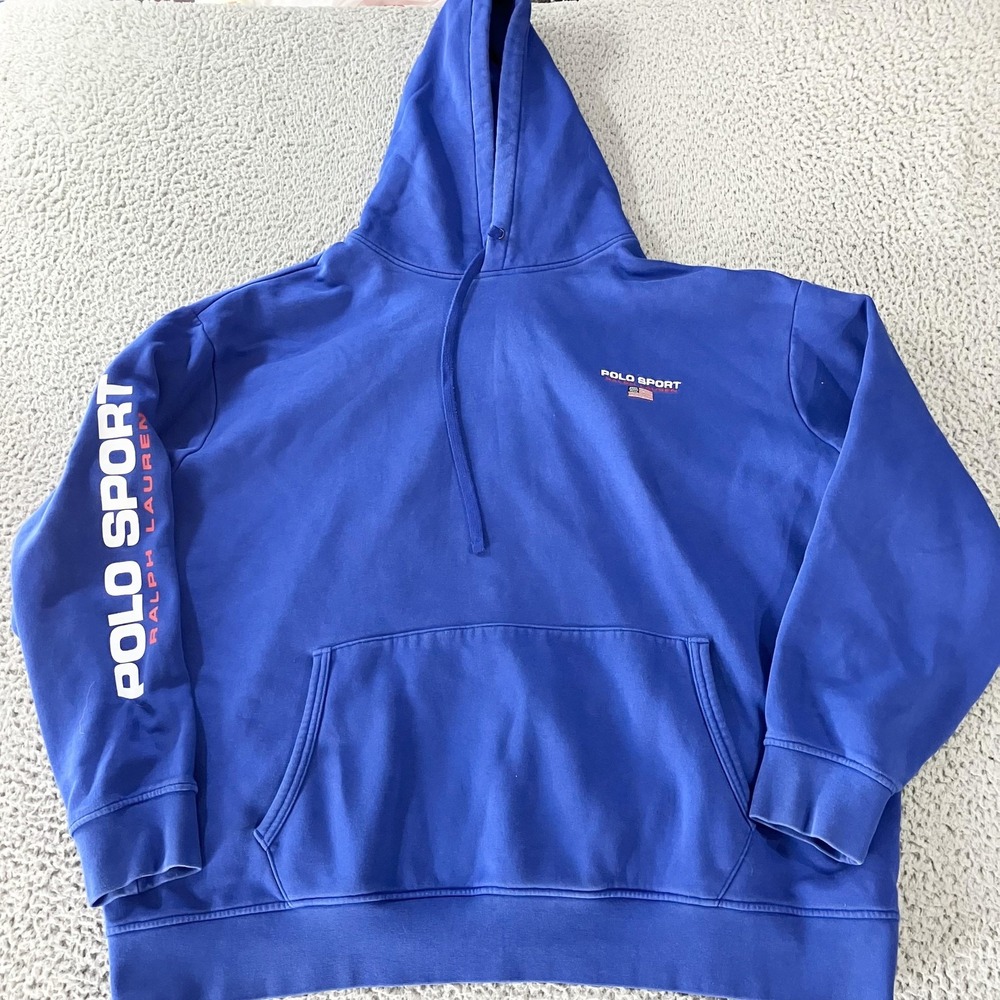 Polo Ralph‎ Lauren Polo Sport Pullover Hoodie Mens Big 3X Blue USA Flag Logo